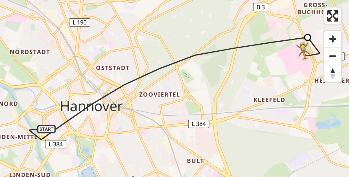 Flugroute Rettungshubschrauber Hannover - Hannover Luftrettung Hubschrauberlandeplatz (Christoph 4), 28 Mai 2026, 07:30