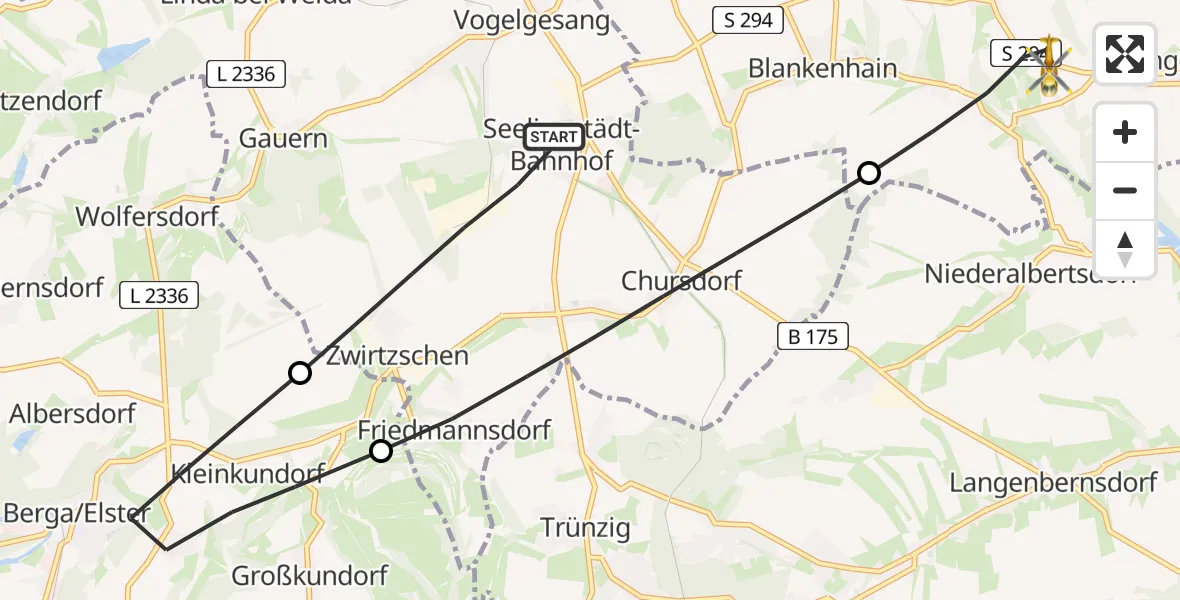 Flugroute Rettungshubschrauber Seelingstädt - Crimmitschau, 28 Mai 2026, 07:30