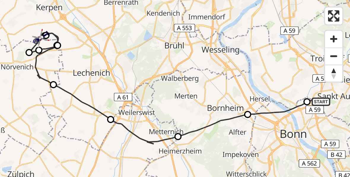 Flugroute Polizeihubschrauber Sankt Augustin - Kerpen, 28 Mai 2026, 07:31