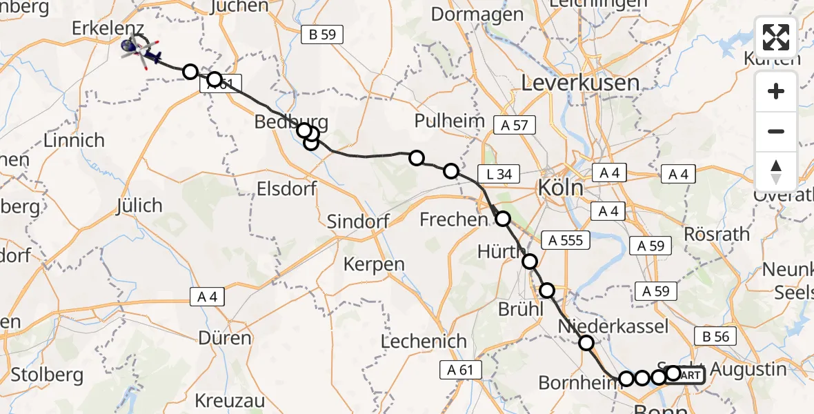 Flugroute Polizeihubschrauber Sankt Augustin - Erkelenz, 28 Mai 2026, 07:34