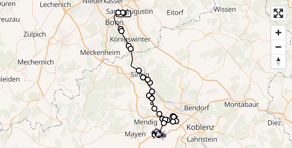 Flugroute Polizeihubschrauber Sankt Augustin - Polch, 28 Mai 2026, 07:35