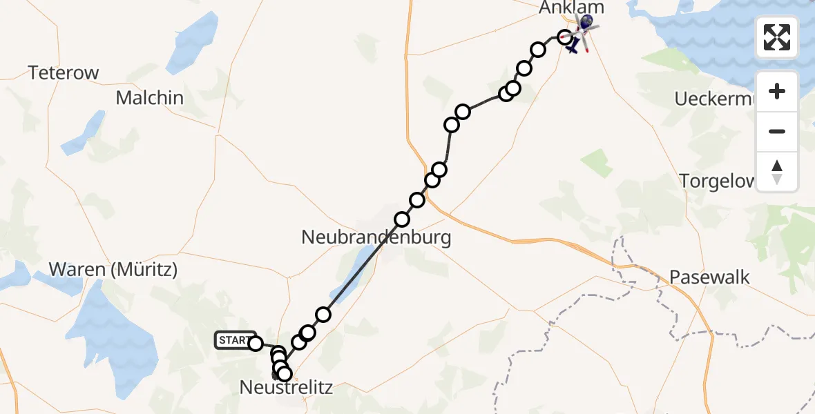 Flugroute Polizeihubschrauber Kratzeburg - Anklam, 28 Mai 2026, 07:38