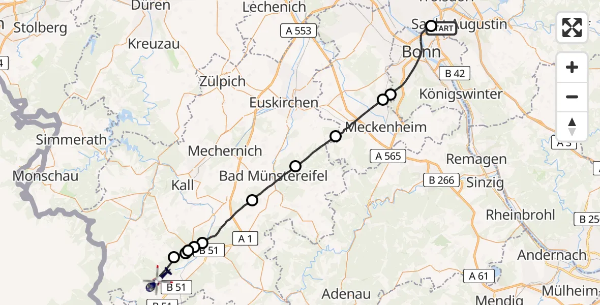 Flugroute Polizeihubschrauber Sankt Augustin - Dahlem, 28 Mai 2026, 07:41