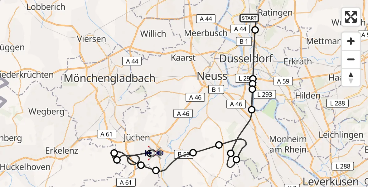 Flugroute Polizeihubschrauber Düsseldorf Flughafen - Gustorfer Höhe Flugplatz, 28 Mai 2026, 08:03