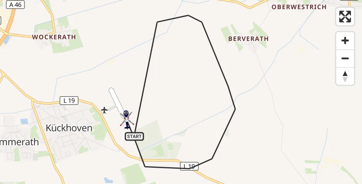 Flugroute Polizeihubschrauber Erkelenz - Kückhoven Ultraleichtflugplatz, 28 Mai 2026, 08:05