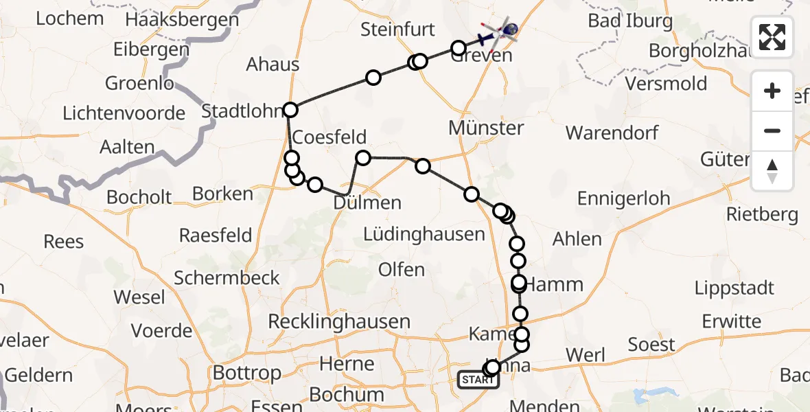 Flugroute Polizeihubschrauber Dortmund Flughafen - Greven, 28 Mai 2026, 08:06