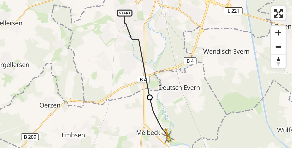 Flugroute Rettungshubschrauber Lüneburg - Melbeck, 28 Mai 2026, 08:06