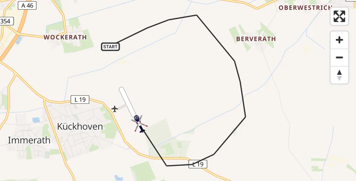 Flugroute Polizeihubschrauber Erkelenz - Kückhoven Ultraleichtflugplatz, 28 Mai 2026, 08:20