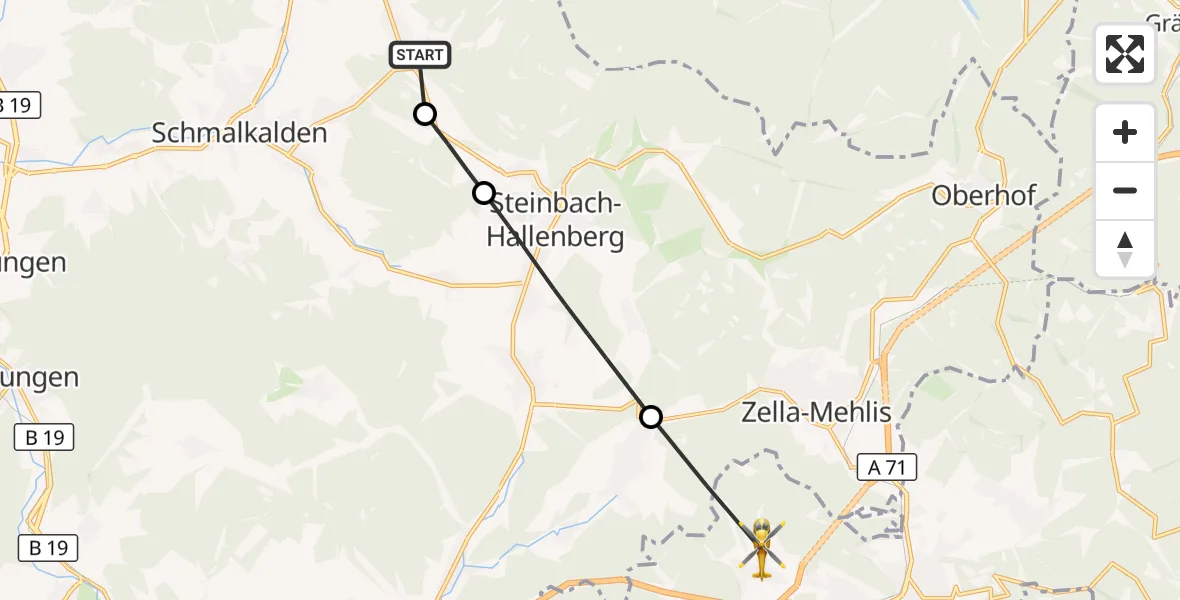 Flugroute Rettungshubschrauber Floh-Seligenthal - Suhl, 28 Mai 2026, 08:30