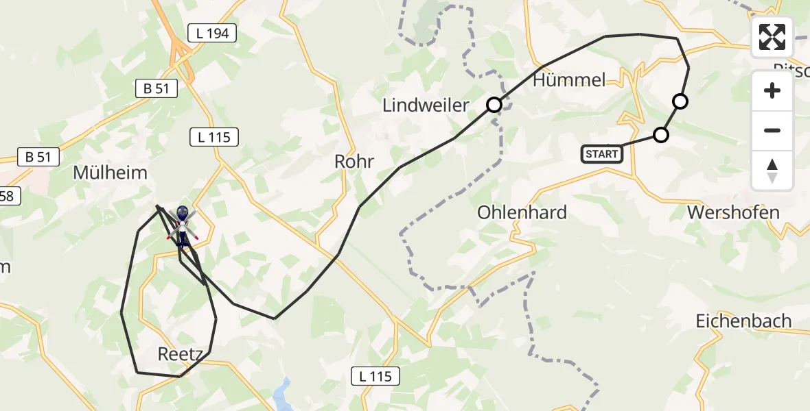 Flugroute Polizeihubschrauber Wershofen/Eifel Flugplatz - Blankenheim, 28 Mai 2026, 08:31