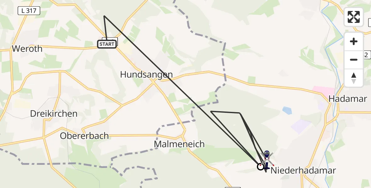 Flugroute Polizeihubschrauber Hundsangen - Hadamar, 28 Mai 2026, 08:32