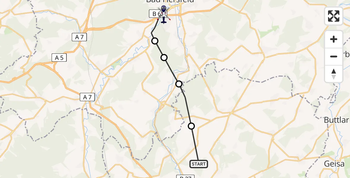 Flugroute Polizeihubschrauber Burghaun - Bad Hersfeld, 28 Mai 2026, 08:37