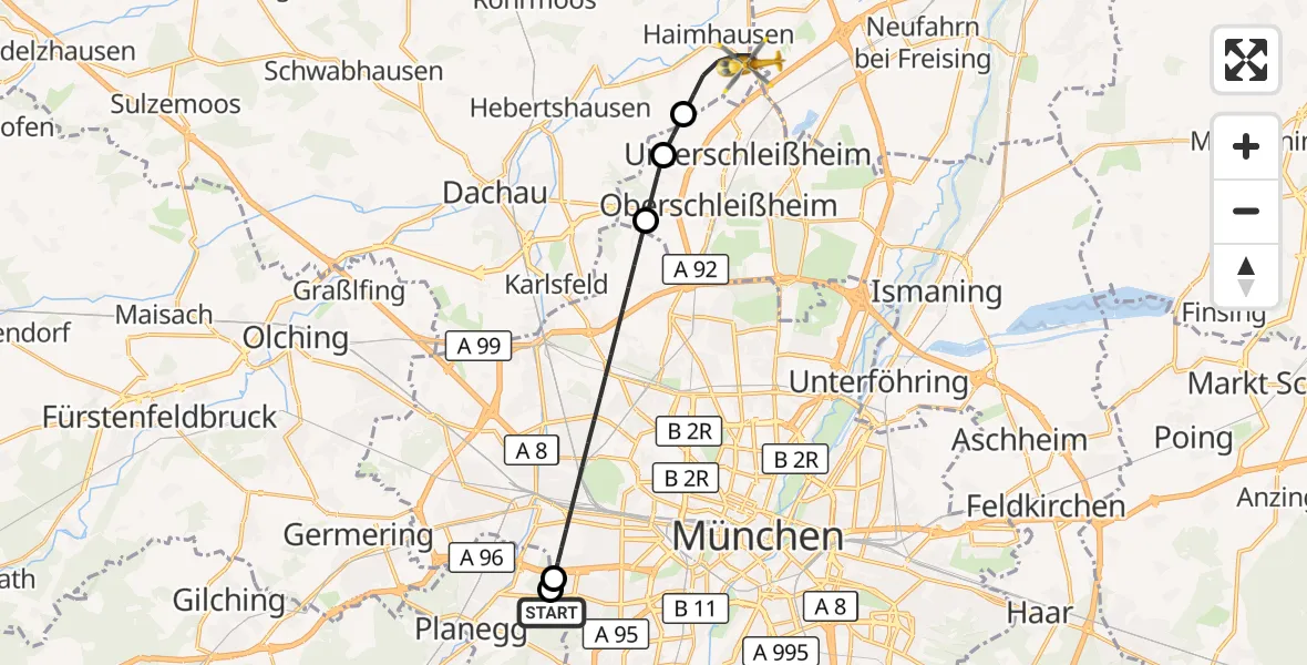 Flugroute Rettungshubschrauber DRF Air Rescue München Hubschrauberlandeplatz - Haimhausen, 28 Mai 2026, 08:38