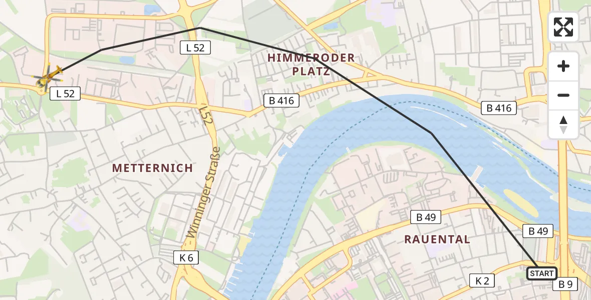 Flugroute Rettungshubschrauber Koblenz - Koblenz, 28 Mai 2026, 08:40
