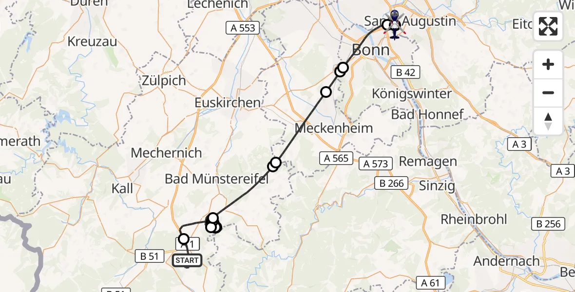 Flugroute Polizeihubschrauber Blankenheim - Sankt Augustin, 28 Mai 2026, 08:46