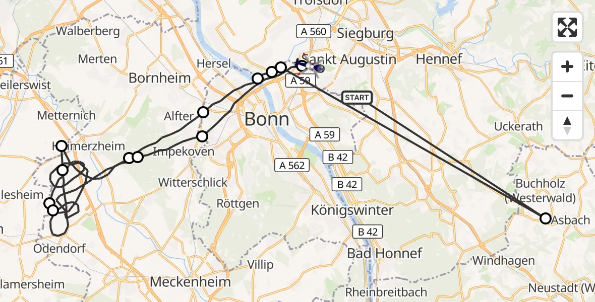Flugroute Polizeihubschrauber Sankt Augustin - Sankt Augustin, 28 Mai 2026, 08:48