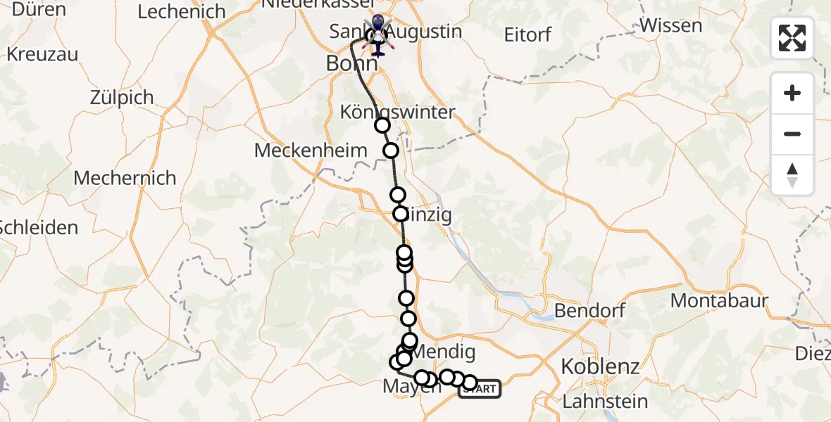 Flugroute Polizeihubschrauber Polch - Sankt Augustin, 28 Mai 2026, 08:49