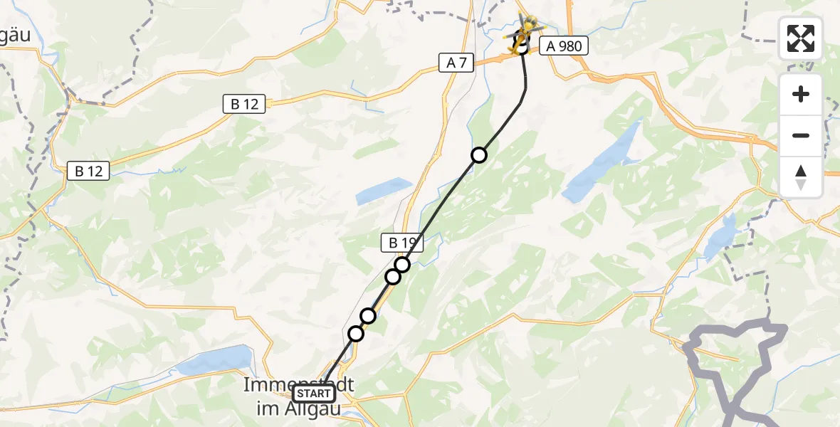 Flugroute Rettungshubschrauber Immenstadt i.Allgäu - Kempten-Durach Flugplatz, 28 Mai 2026, 08:51