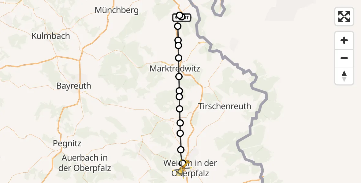 Flugroute Rettungshubschrauber Fichtelgebirge Hospital Selb - Weiden i.d.OPf., 28 Mai 2026, 08:55