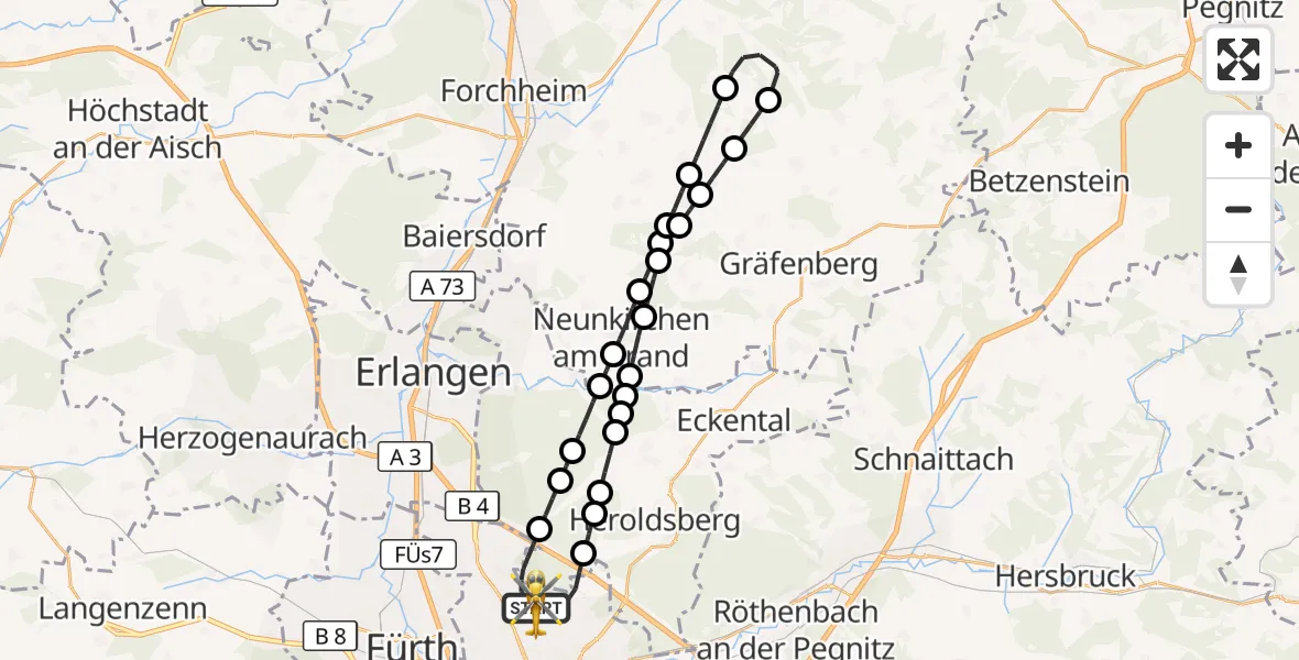 Flugroute Ambulanzhubschrauber Flughafen Nuremberg - Flughafen Nuremberg, 28 Mai 2026, 08:57