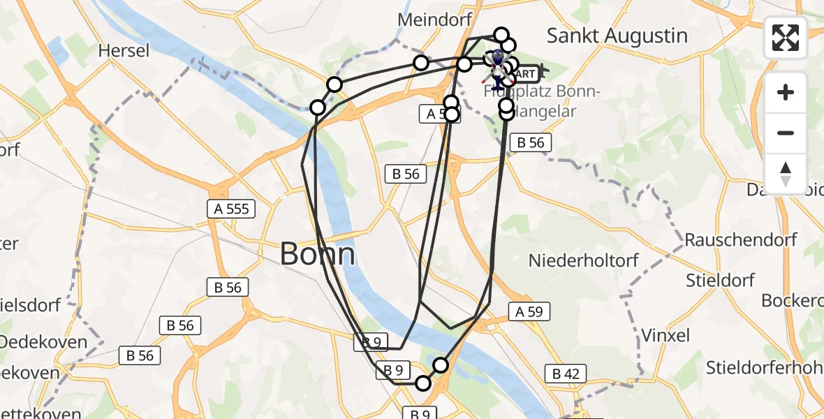 Flugroute Polizeihubschrauber Bonn-Hangelar Flugplatz - Sankt Augustin, 28 Mai 2026, 09:03