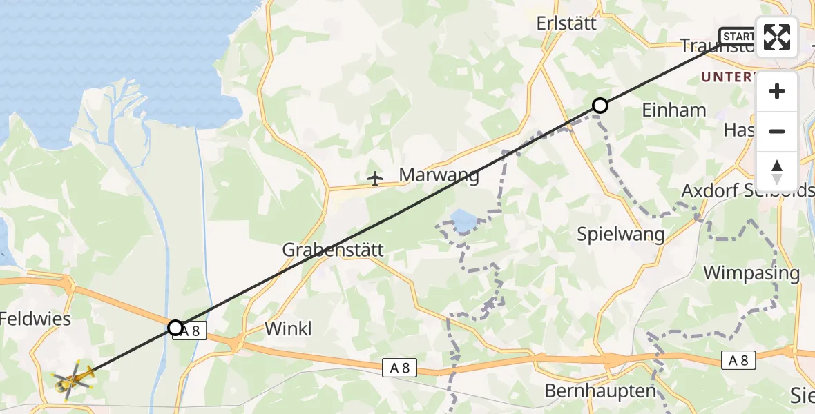 Flugroute Rettungshubschrauber Traunstein - Übersee, 28 Mai 2026, 09:06