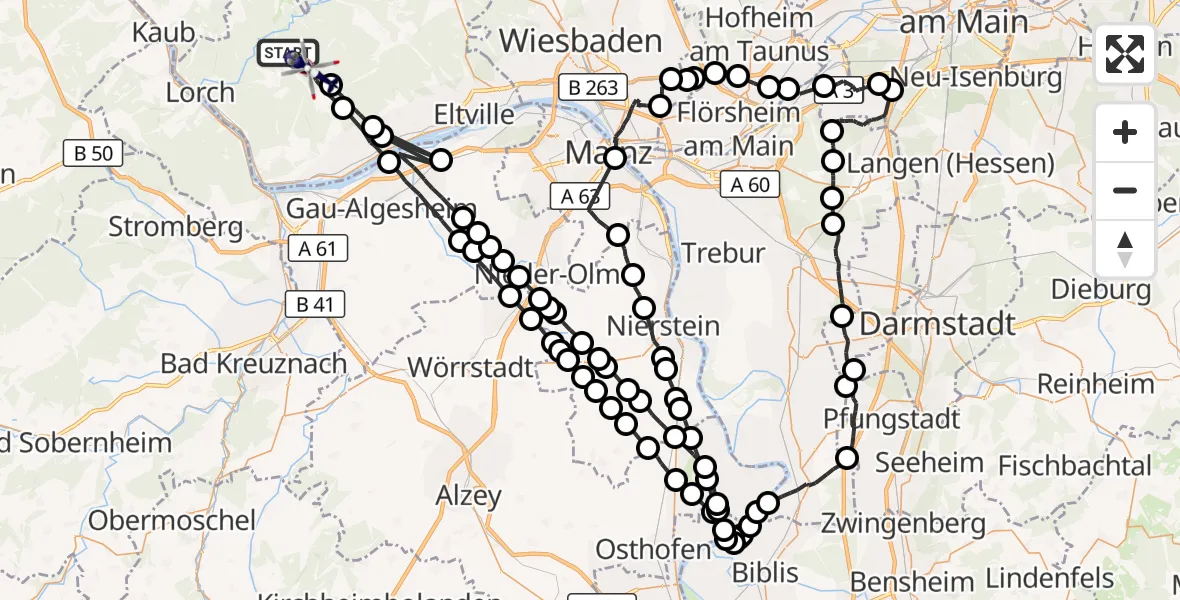 Flugroute Polizeihubschrauber Geisenheim - Geisenheim, 28 Mai 2026, 09:07