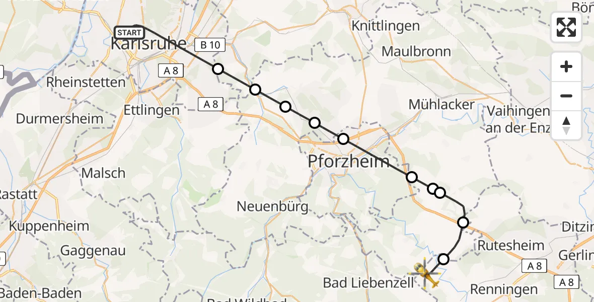 Flugroute Rettungshubschrauber Karlsruhe - Weil der Stadt, 28 Mai 2026, 09:08