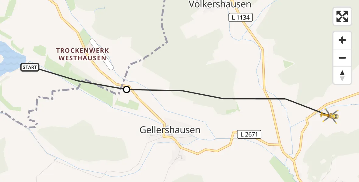 Flugroute Rettungshubschrauber Westhausen - Heldburg, 28 Mai 2026, 09:13