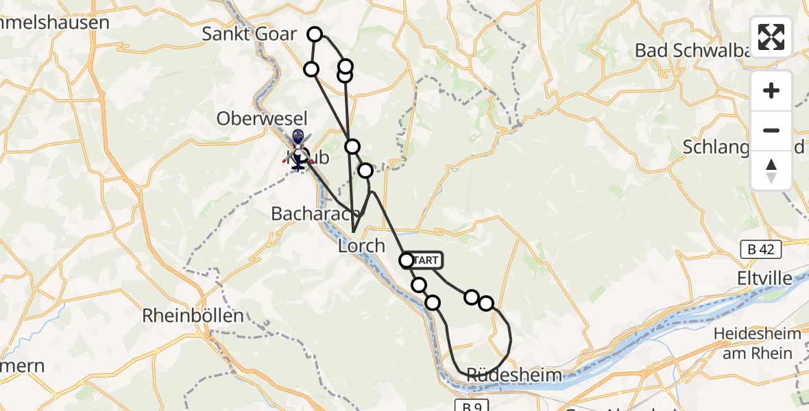Flugroute Polizeihubschrauber Rüdesheim am Rhein - Kaub, 28 Mai 2026, 09:13