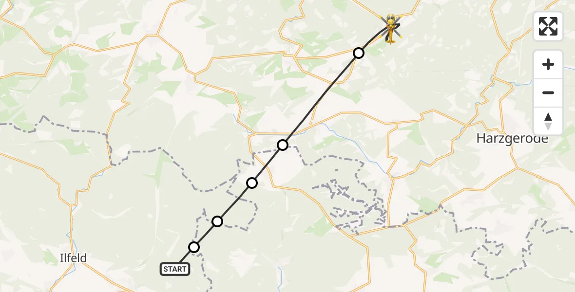 Flugroute Rettungshubschrauber Harztor - Thale, 28 Mai 2026, 09:15