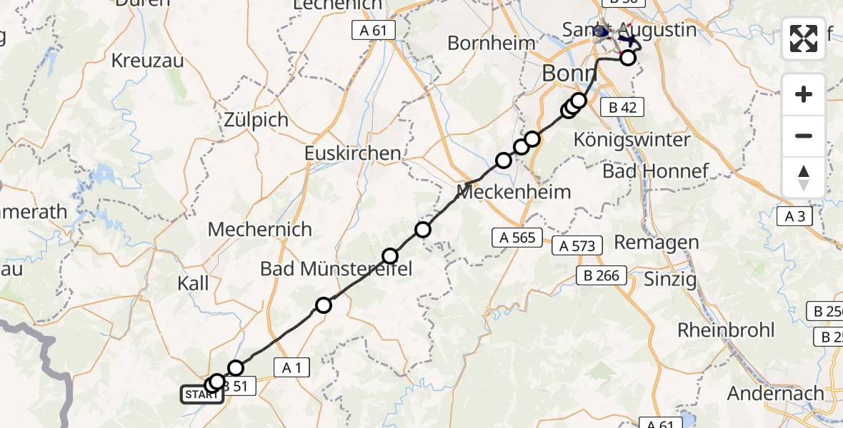 Flugroute Polizeihubschrauber Dahlem - Bonn-Hangelar Flugplatz, 28 Mai 2026, 09:19