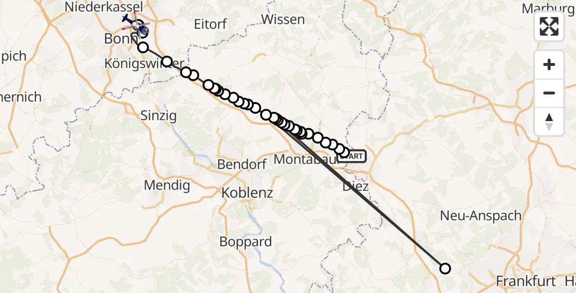 Flugroute Polizeihubschrauber Hundsangen - Bonn-Hangelar Flugplatz, 28 Mai 2026, 09:21