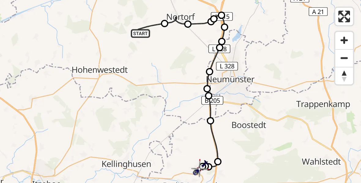 Flugroute Polizeihubschrauber Bargstedt - Bad Bramstedt Hubschrauberlandeplatz, 28 Mai 2026, 09:26