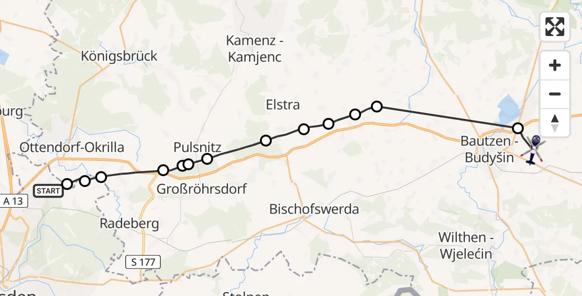 Flugroute Polizeihubschrauber Dresden - Kubschütz, 28 Mai 2026, 09:26
