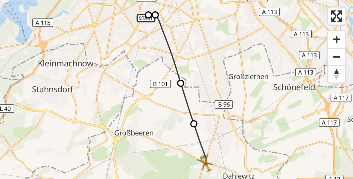 Flugroute Rettungshubschrauber Charité Clinic Benjamin Franklin Campus - Blankenfelde-Mahlow, 28 Mai 2026, 09:36