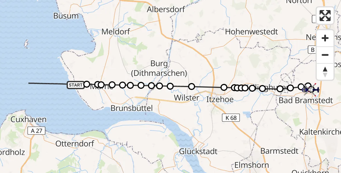 Flugroute Polizeihubschrauber Friedrichskoog - Bad Bramstedt Hubschrauberlandeplatz, 28 Mai 2026, 09:39
