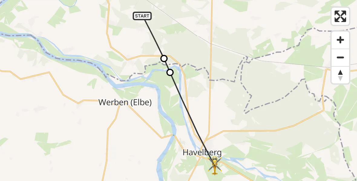 Flugroute Rettungshubschrauber Legde/Quitzöbel - Havelberg, 28 Mai 2026, 09:39