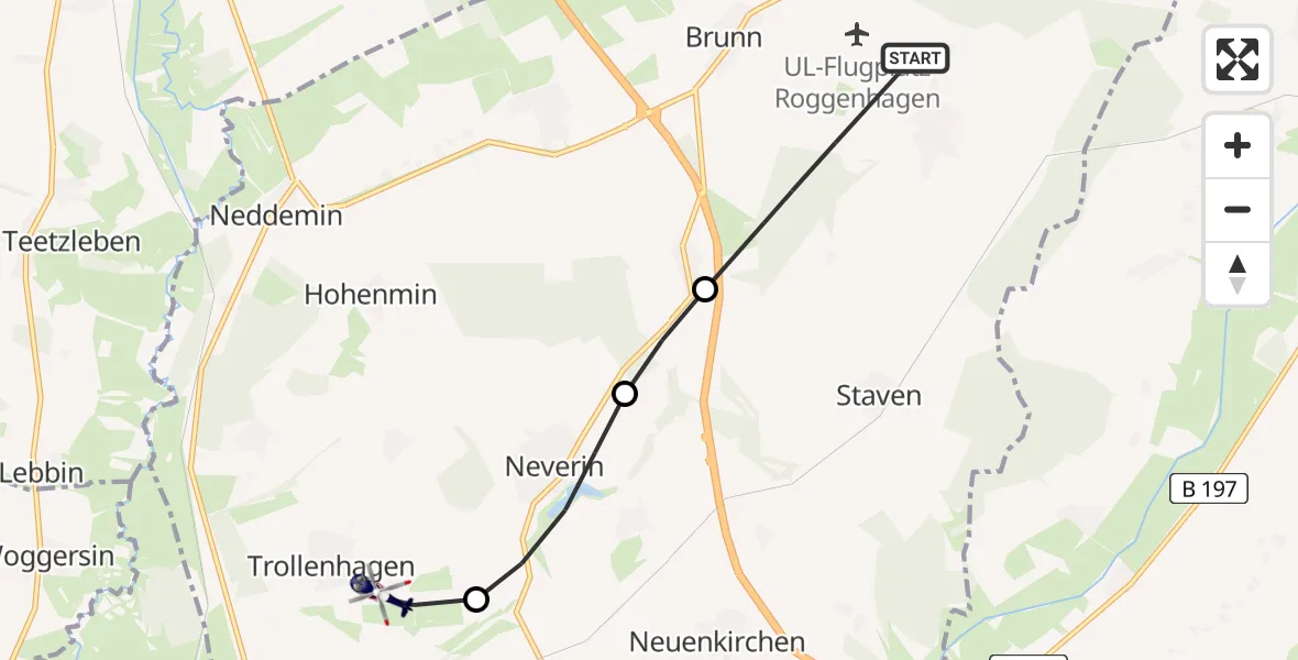 Flugroute Polizeihubschrauber Brunn - Neubrandenburg Trollenhagen Flughafen, 28 Mai 2026, 09:43