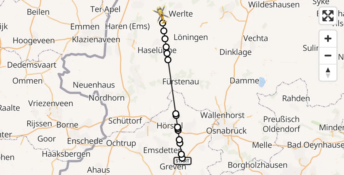 Flugroute Ambulanzhubschrauber Christoph  Westfalen-ADAC - Sögel, 28 Mai 2026, 09:54