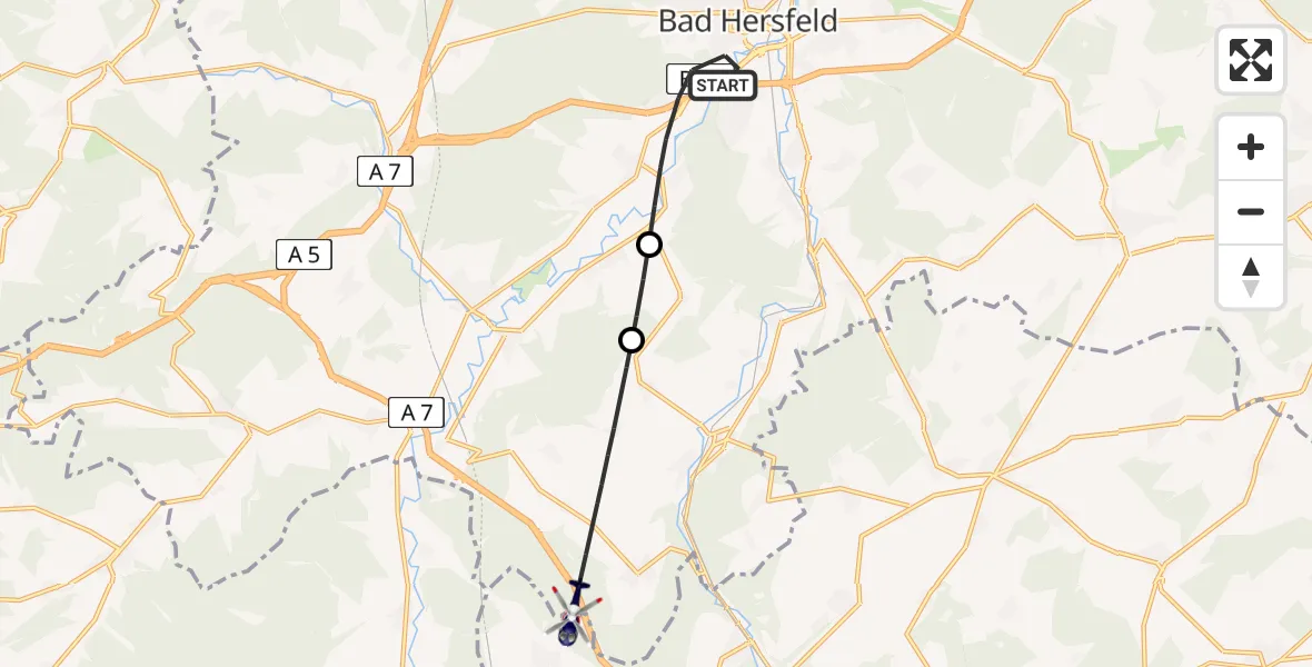 Flugroute Polizeihubschrauber Bad Hersfeld - Haunetal, 28 Mai 2026, 09:56