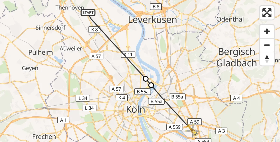 Flugroute Rettungshubschrauber Köln - Köln, 28 Mai 2026, 09:57