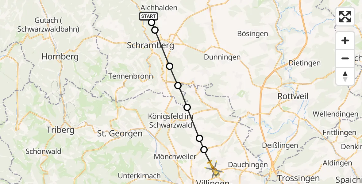 Flugroute Ambulanzhubschrauber Schiltach - Villingen-Schwenningen, 28 Mai 2026, 09:57