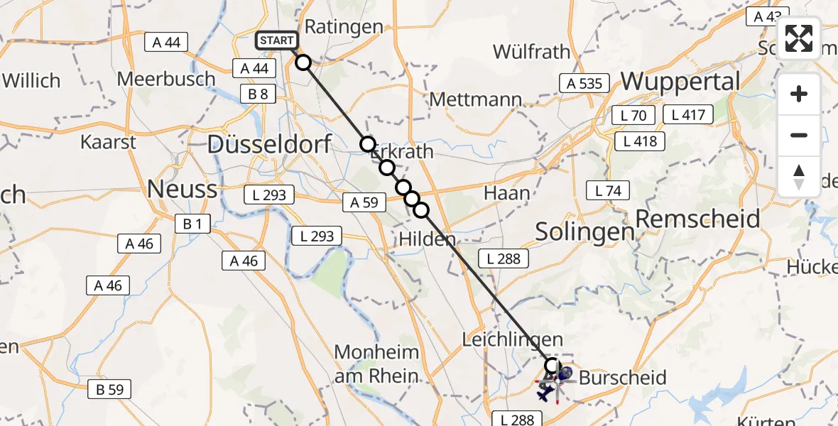 Flugroute Polizeihubschrauber Düsseldorf Flughafen - Leverkusen, 28 Mai 2026, 09:58