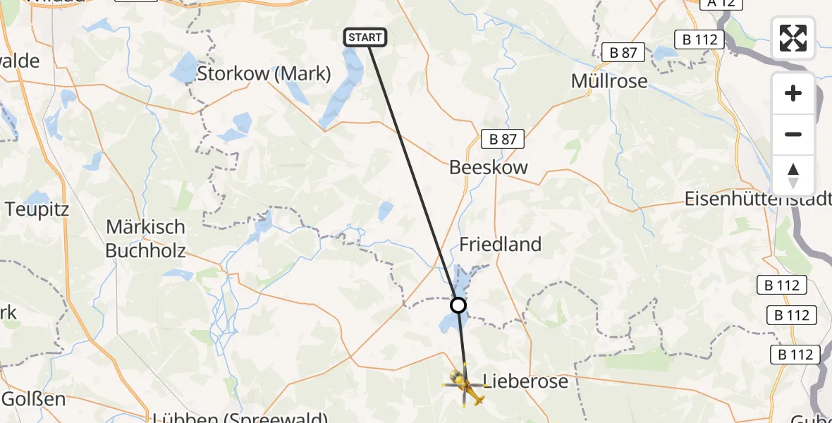 Flugroute Rettungshubschrauber Bad Saarow - Schwielochsee, 28 Mai 2026, 10:03