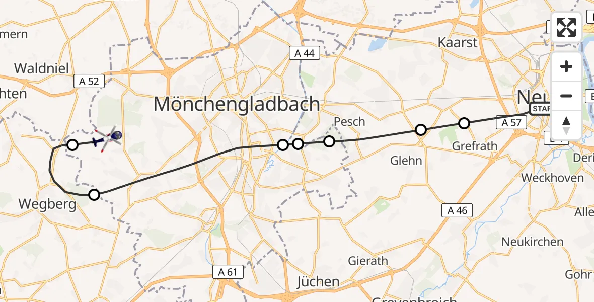 Flugroute Polizeihubschrauber Neuss - Mönchengladbach, 28 Mai 2026, 10:11