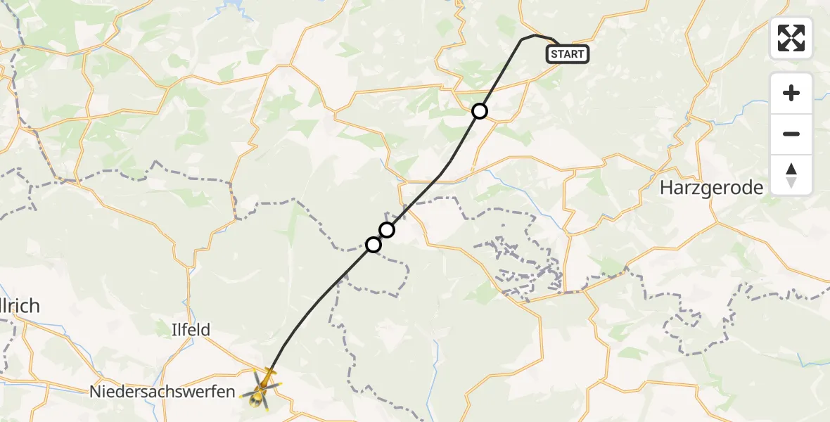 Flugroute Rettungshubschrauber Thale - Harztor, 28 Mai 2026, 10:11