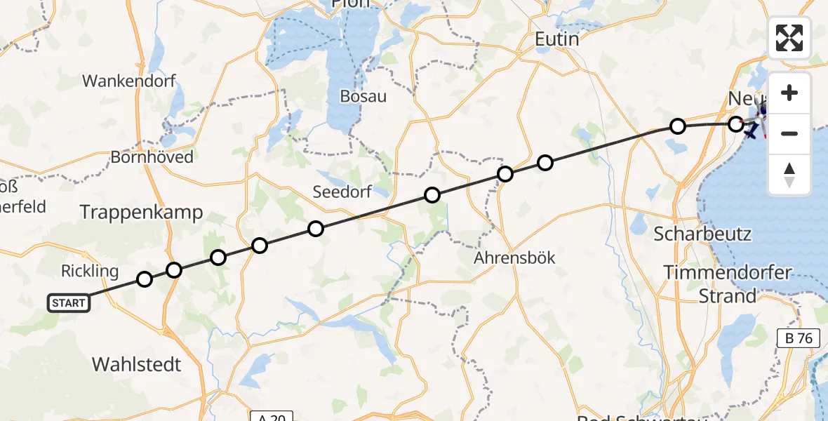Flugroute Polizeihubschrauber Rickling - Neustadt in Holstein, 28 Mai 2026, 10:11