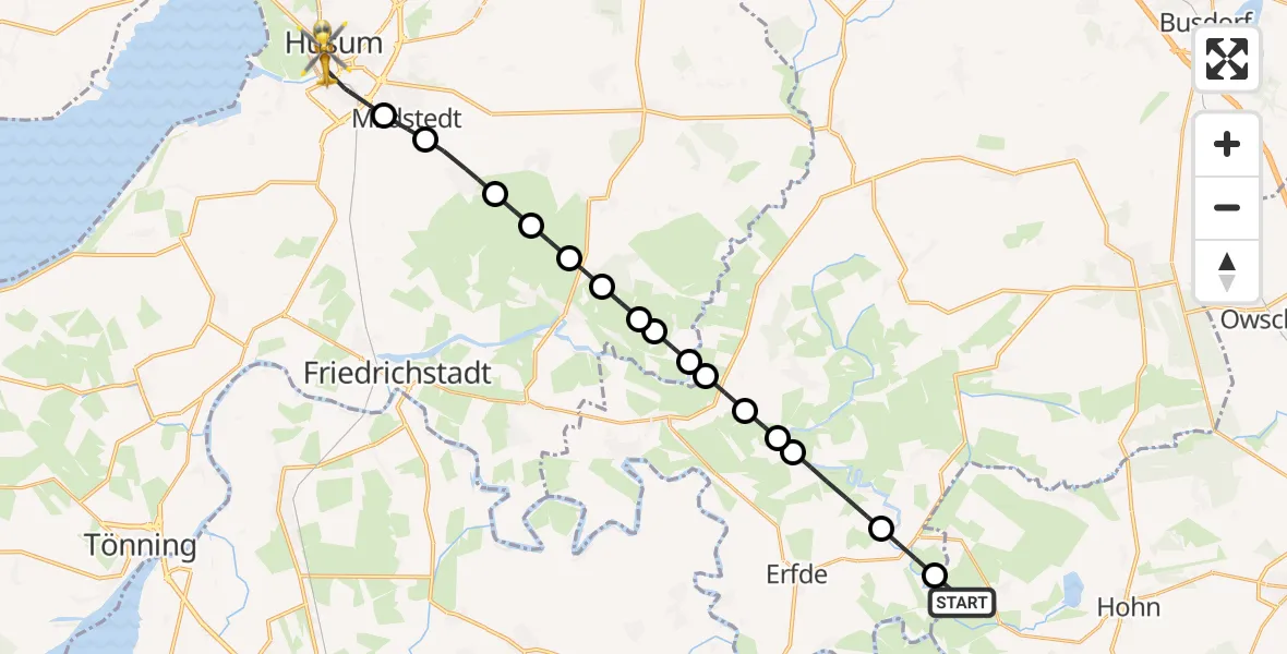 Flugroute Ambulanzhubschrauber Friedrichsholm - Husum, 28 Mai 2026, 10:11