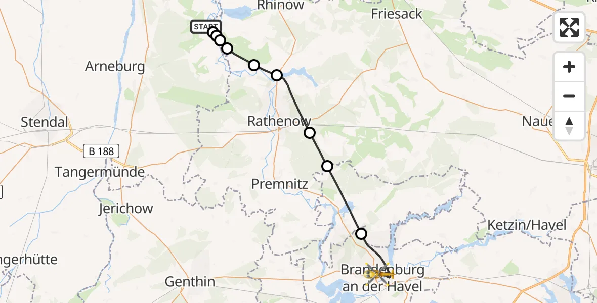 Flugroute Rettungshubschrauber Kamern - Brandenburg an der Havel, 28 Mai 2026, 10:11